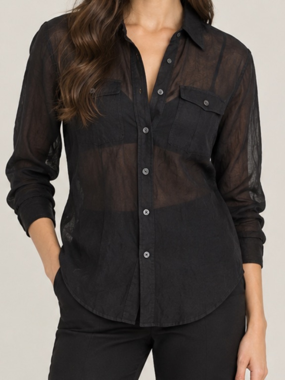 Ralph Lauren black sheer button-up shirt size XL